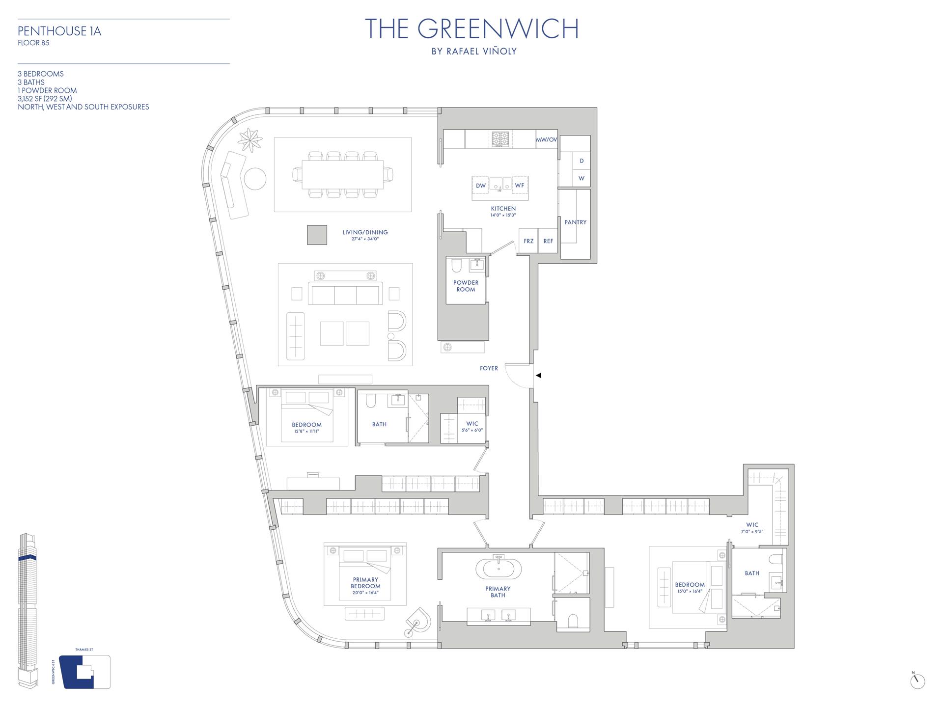 125 Greenwich Street PH1A Financial District New York NY 10006